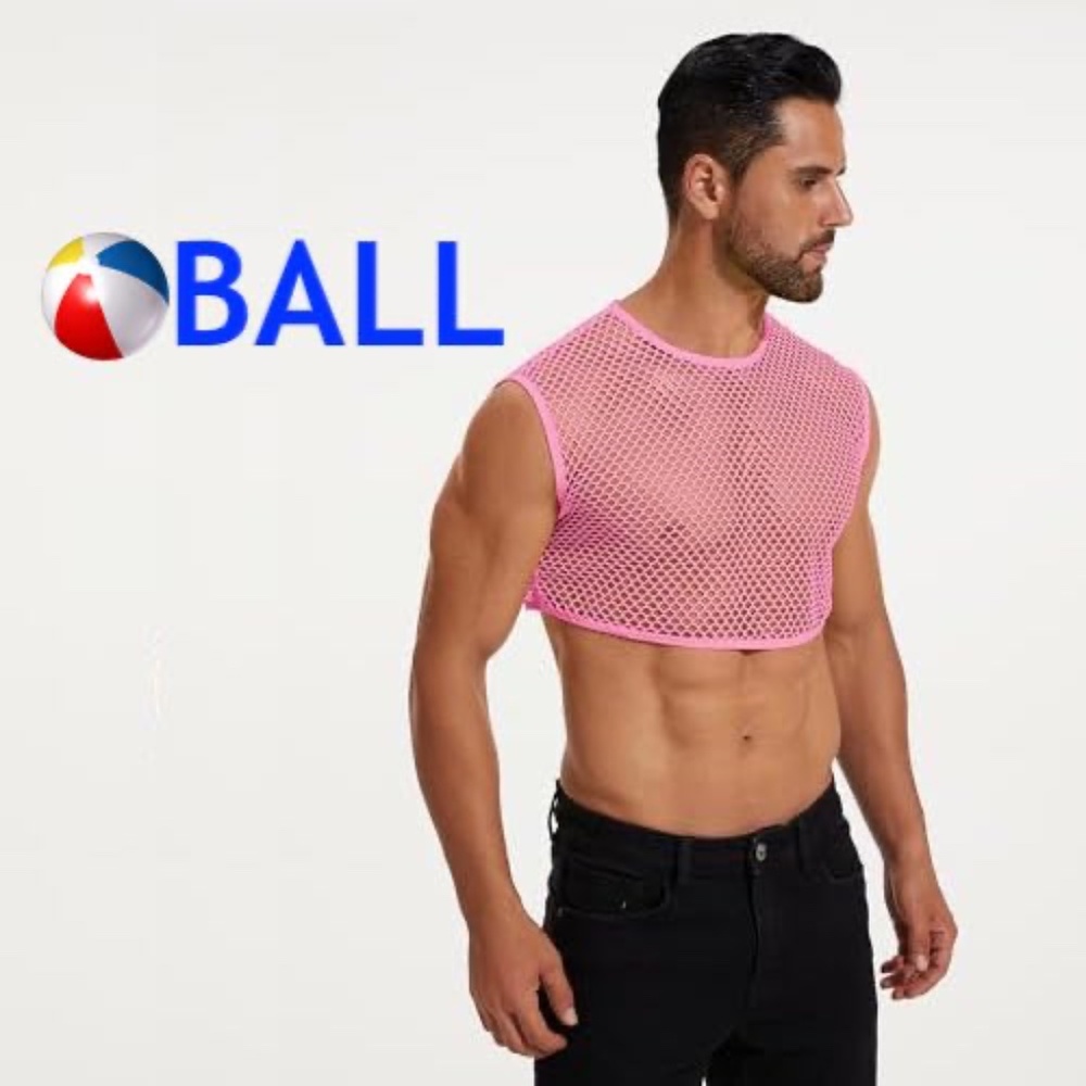 Ball Open Mesh Crop Sleeveless T Shirt Large 88% polyester / 12% polyurethane